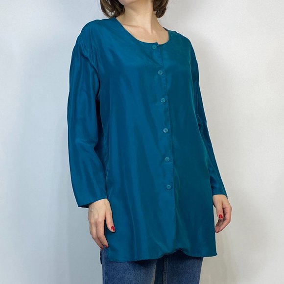 Vintage DIANE VON FURSTENBERG Teal SILK Tunic Blouse! Medium - Picture 5 of 7